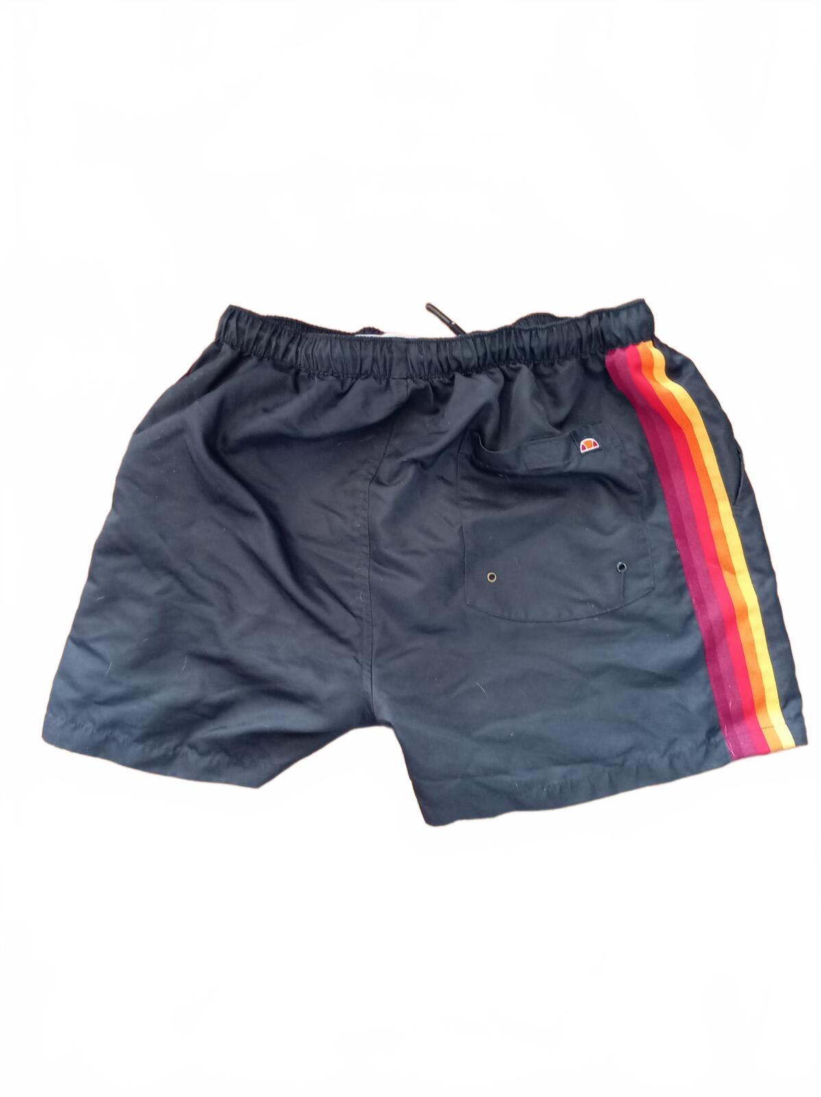 Ellesse Men's Black Swim Shorts with Rainbow Side Stripes Size S