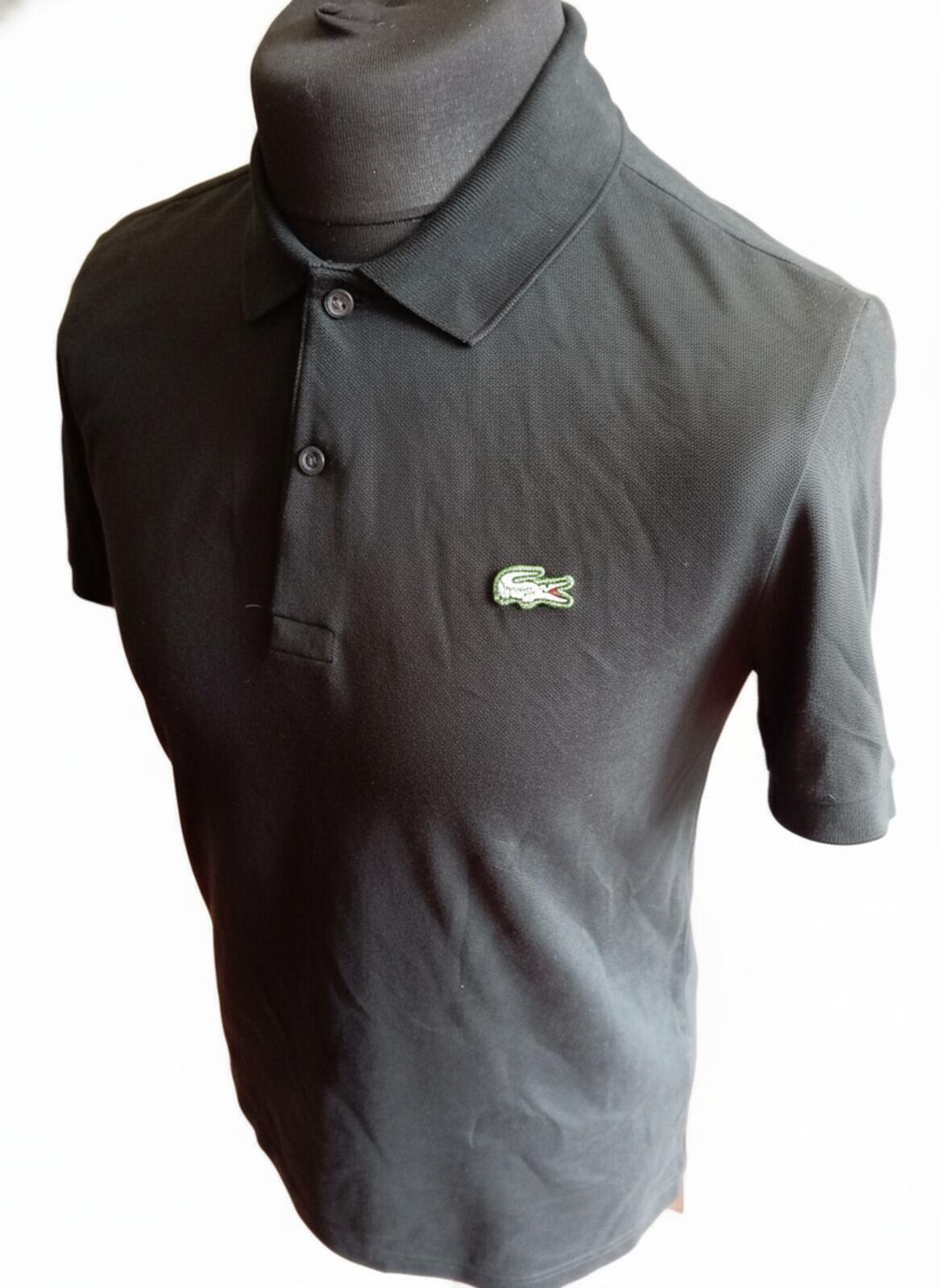 Lacoste L!VE Mens Polo Shirt Size M Medium Black Grey Croc Slim Fit Short Sleeve