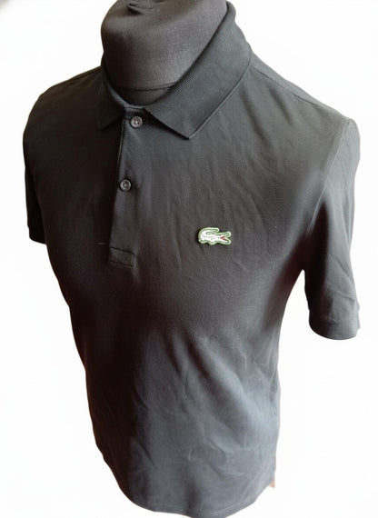 Lacoste L!VE Mens Polo Shirt Size M Medium Black Grey Croc Slim Fit Short Sleeve