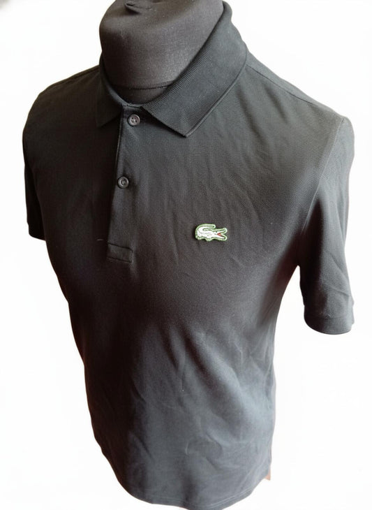 Lacoste L!VE Mens Polo Shirt Size M Medium Black Grey Croc Slim Fit Short Sleeve