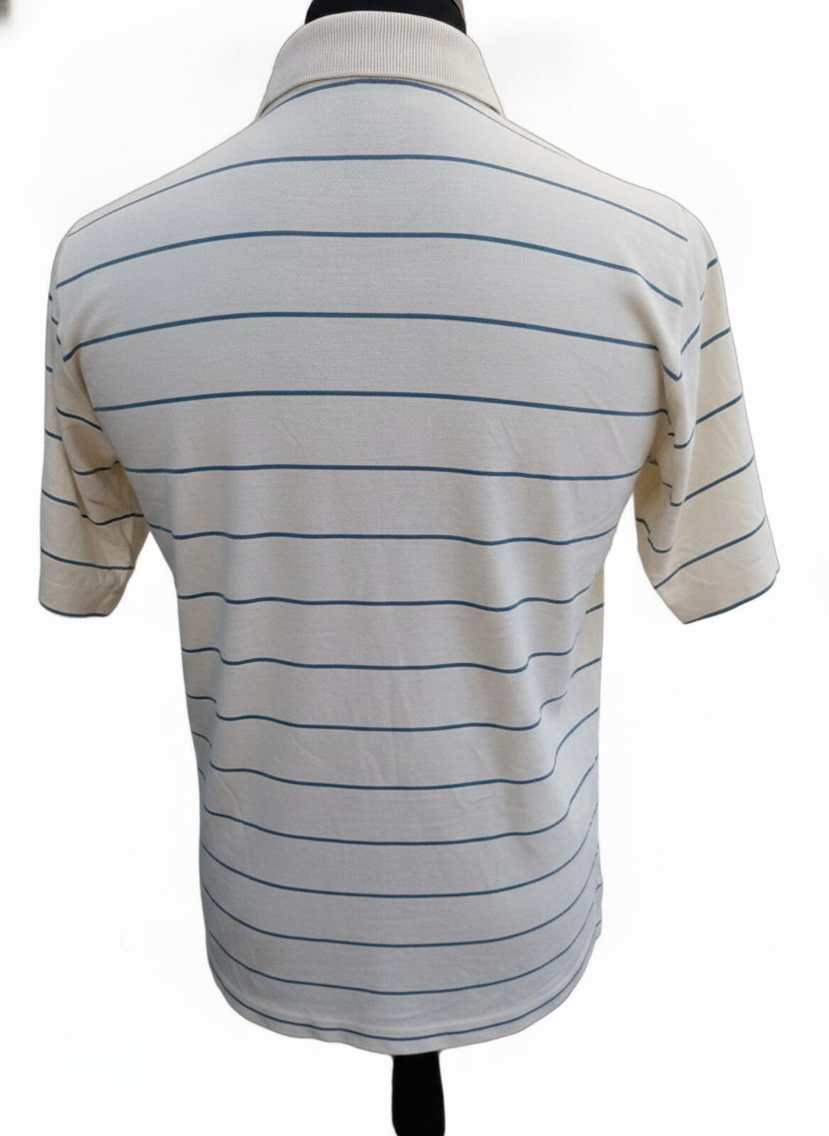Lacoste Men's Classic White Polo Shirt with Blue Stripes and Pocket - Size 6 XL