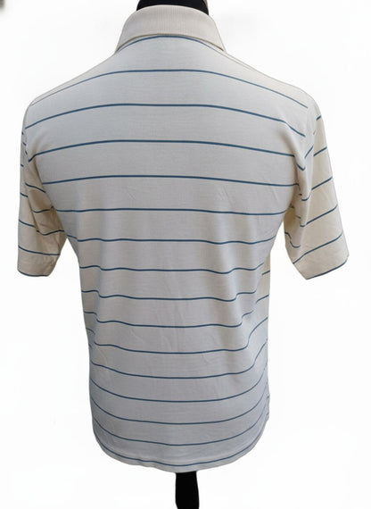 Lacoste Men's Classic White Polo Shirt with Blue Stripes and Pocket - Size 6 XL