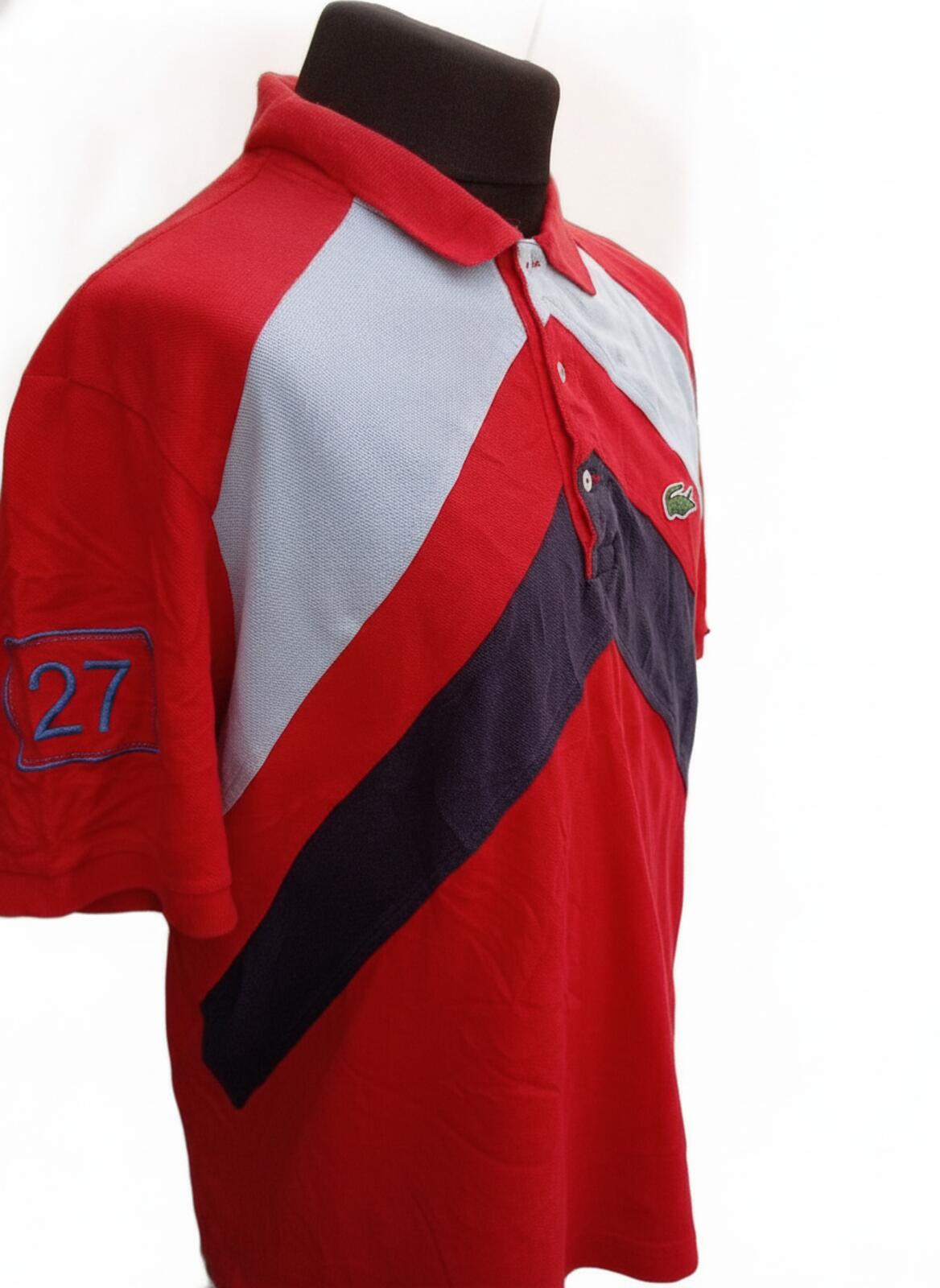 Lacoste Men's Red, Light Blue and Navy Chevron Polo Shirt - Size 8 XXXL