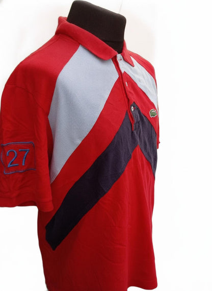 Lacoste Men's Red, Light Blue and Navy Chevron Polo Shirt - Size 8 XXXL