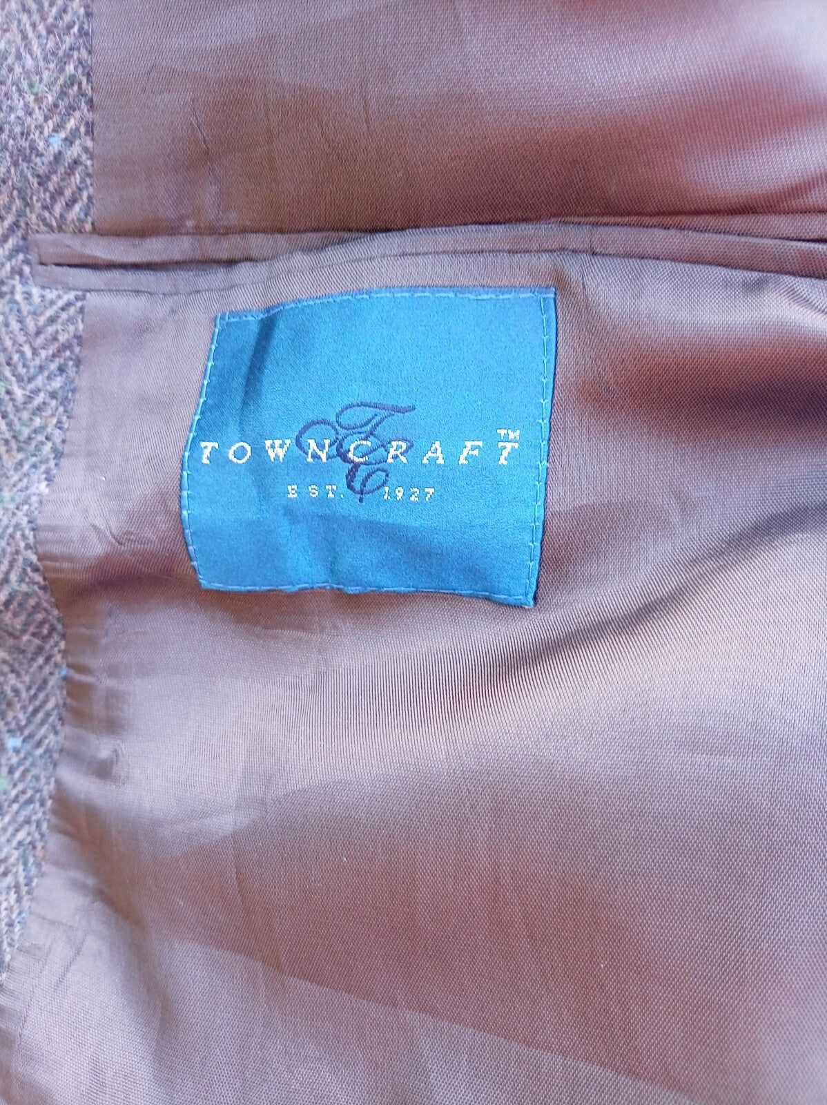 Vintage Towncraft Wool Tweed Blazer Jacket 39R Grey Herringbone Sport Coat