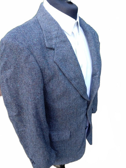 Vintage Towncraft Wool Tweed Blazer Jacket 39R Grey Herringbone Sport Coat