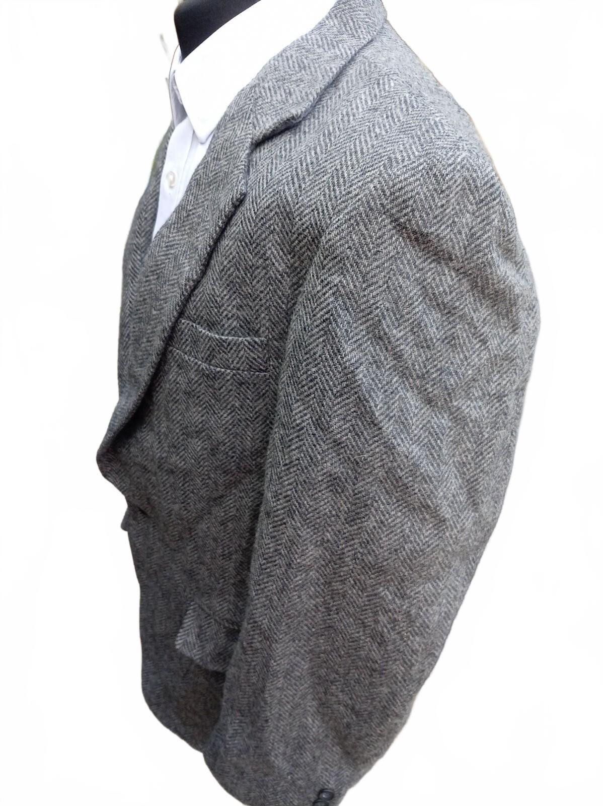 Vintage 80s Made in USA 100% Pure Wool Tweed Blazer Grey Herringbone UK 42R