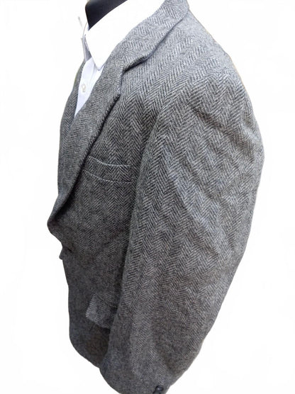 Vintage 80s Made in USA 100% Pure Wool Tweed Blazer Grey Herringbone UK 42R