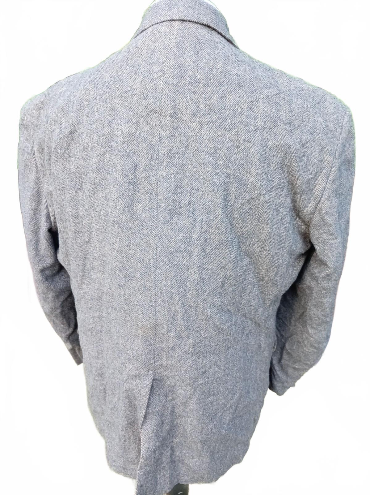 Vintage 80s Men's Grey Herringbone Tweed Blazer Jacket 46R Wool Sport Coat USA