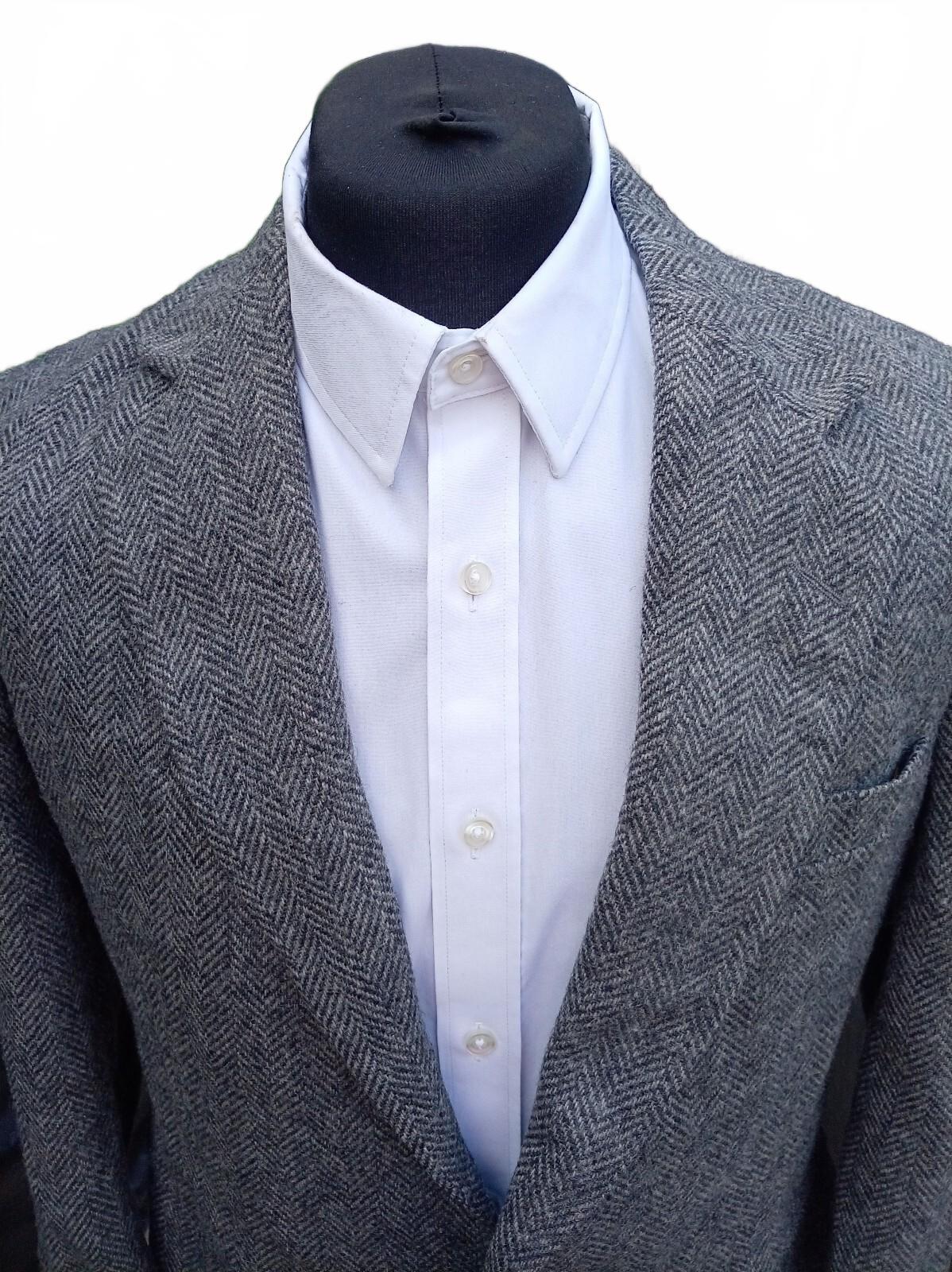 Vintage 80s Made in USA 100% Pure Wool Tweed Blazer Grey Herringbone UK 42R