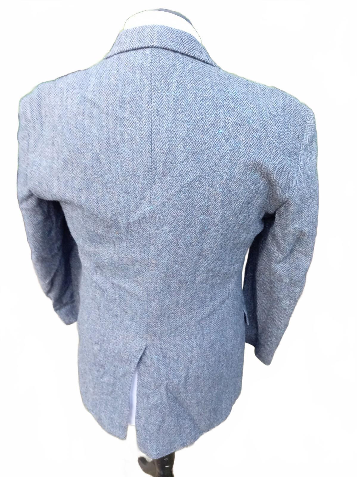 Vintage Towncraft Wool Tweed Blazer Jacket 39R Grey Herringbone Sport Coat