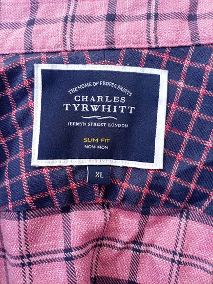 Charles Tyrwhitt Shirt – XL – Slim Fit – Non‑Iron – Pink/Navy Check