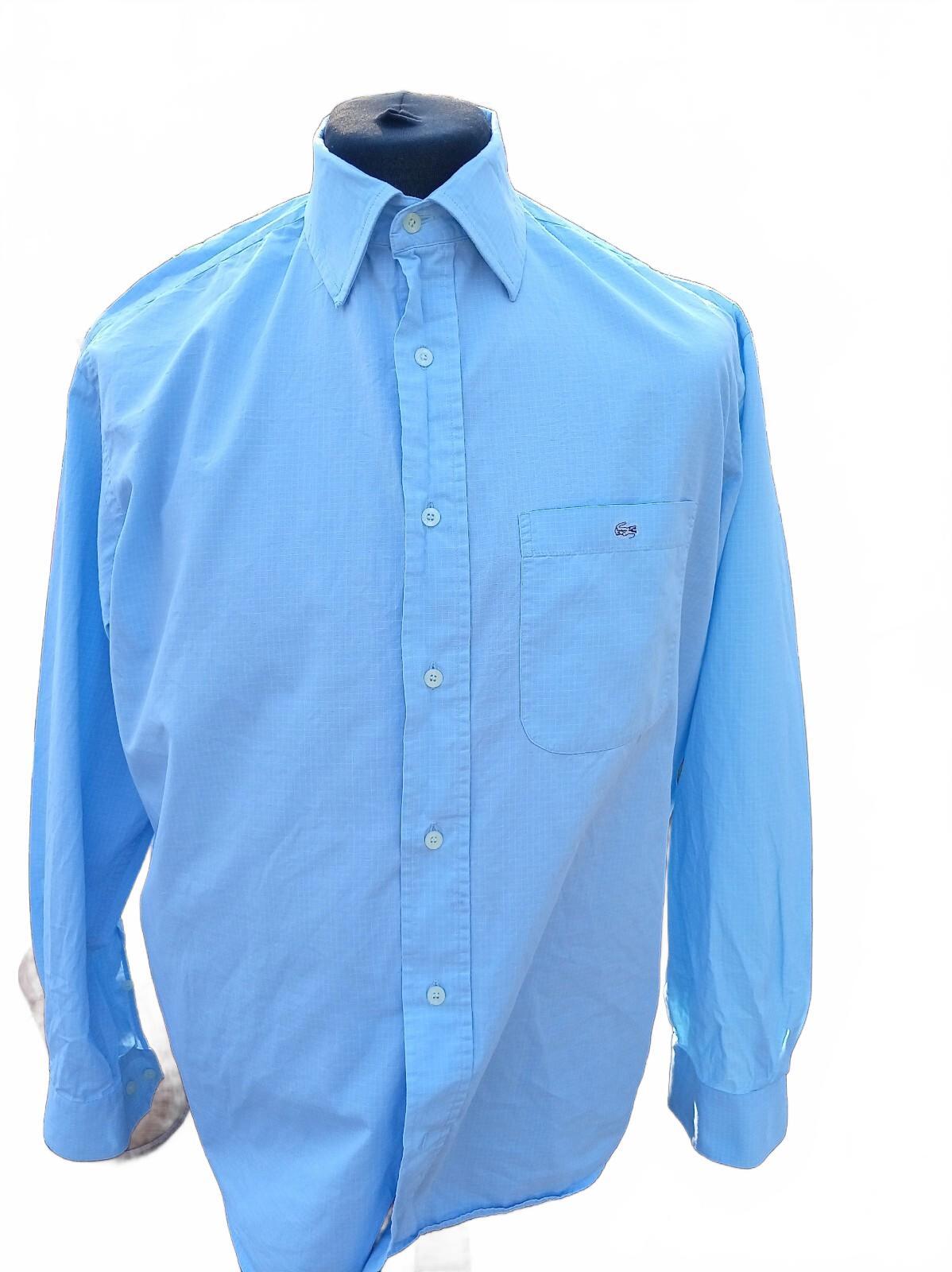 Vintage Lacoste Shirt – Size 42 – Regular Fit – Light Blue Grid – 2003 Grey Croc