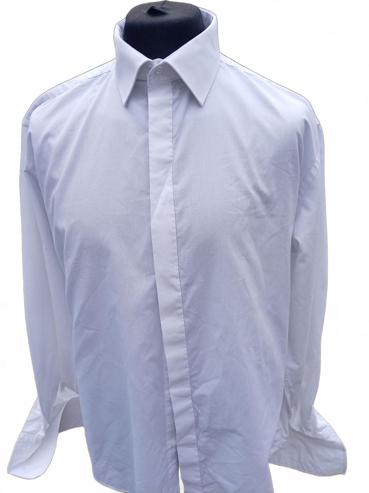 Moss Esq Regular Fit Dress Shirt 17.5 Neck 23 P2P Plain White French Cuff Formal
