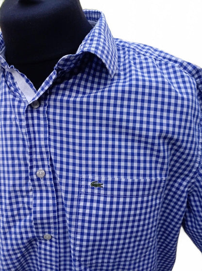 Lacoste Men’s Shirt – Size 44 / XL – Blue Check – Regular Fit – Early 2000s