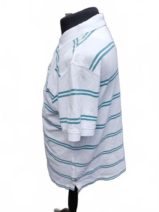 Timberland White and Teal Striped Polo Shirt Medium - 22" P2P