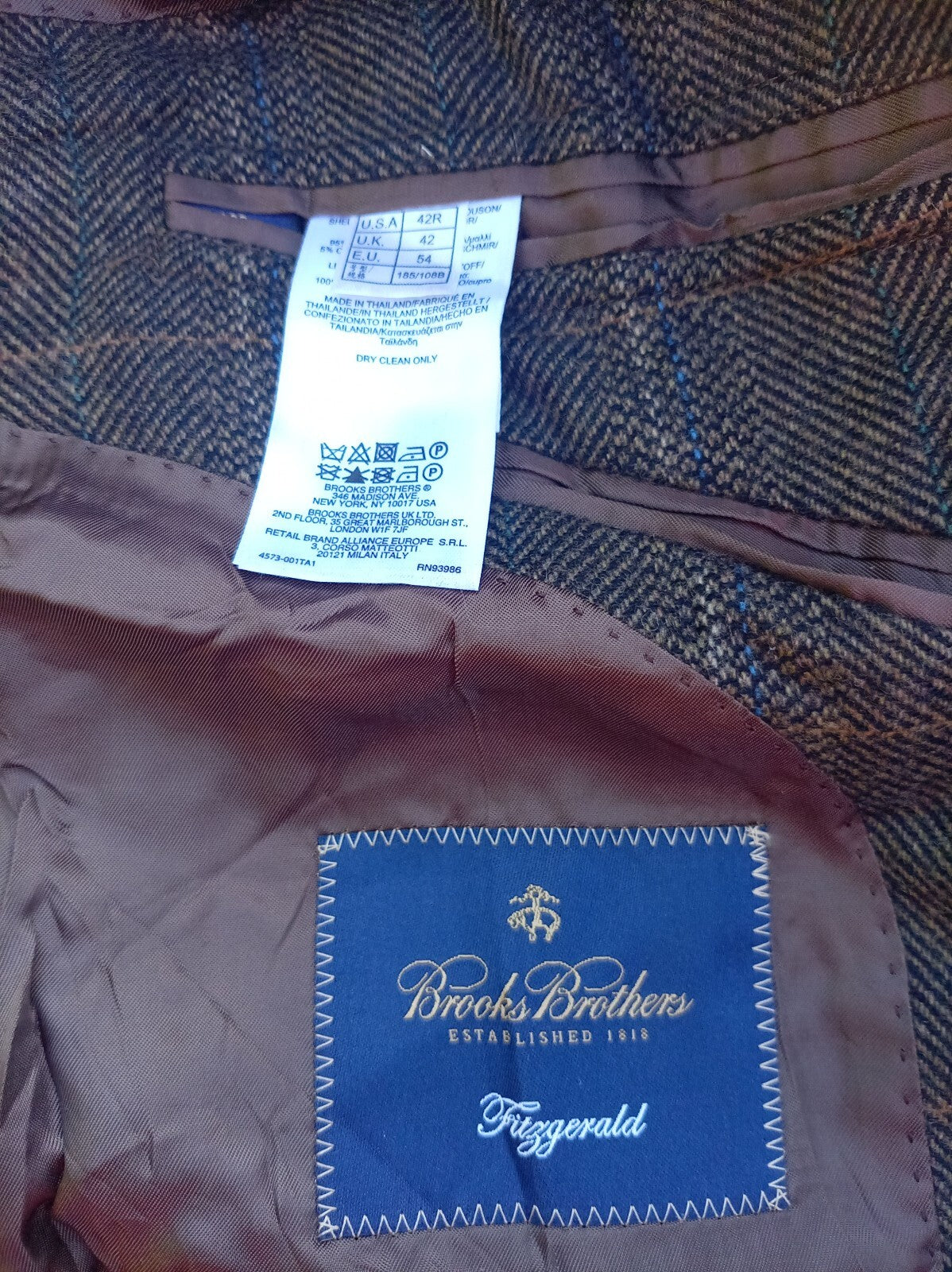 Brooks Brothers Fitzgerald Moon Tweed Jacket 42R Wool Cashmere Brown Check