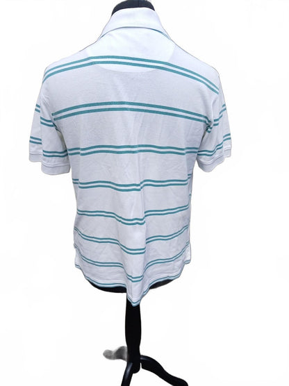 Timberland White and Teal Striped Polo Shirt Medium - 22" P2P