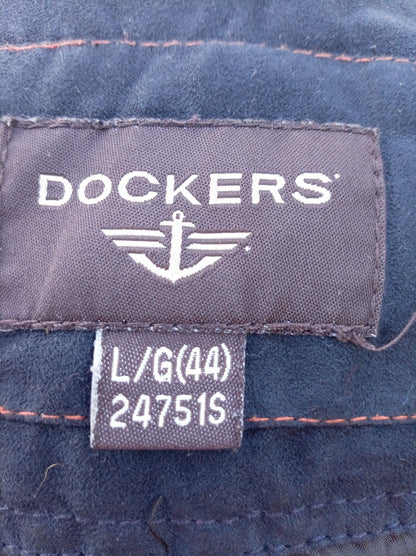 Vintage Dockers Mens Large Heavy Winter Parka Coat Navy Blue Hooded Padded 44