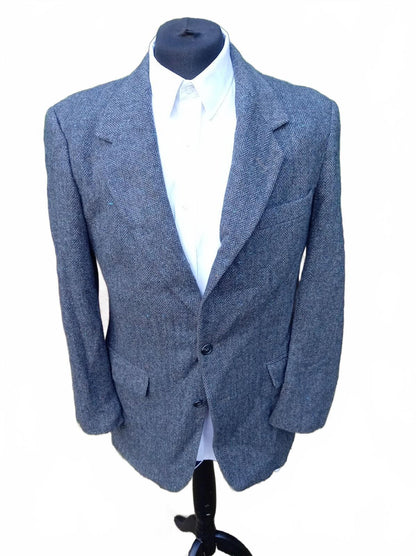 Vintage Towncraft Wool Tweed Blazer Jacket 39R Grey Herringbone Sport Coat