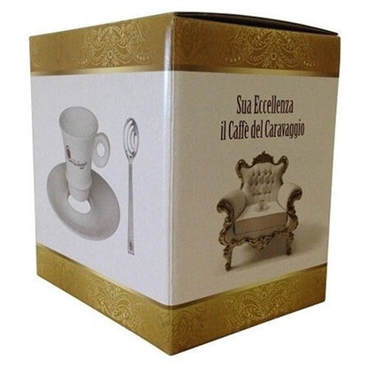 Caffè del Caravaggio Espresso Cup and Saucer Set with Steel Coffee Spoon