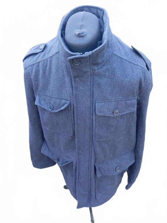 Dockers Mens XL Wool Blend Military Field Jacket Grey Heavy Utility Coat 23" P2P