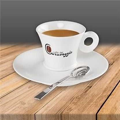 Caffè del Caravaggio Espresso Cup and Saucer Set with Steel Coffee Spoon