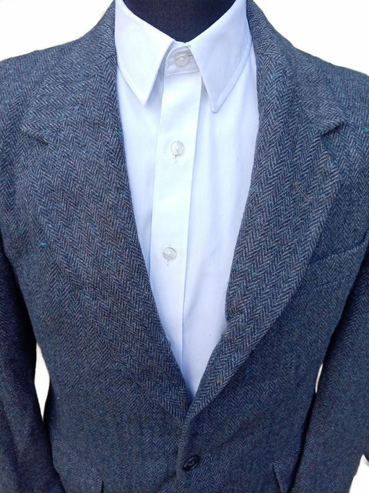 Vintage Towncraft Wool Tweed Blazer Jacket 39R Grey Herringbone Sport Coat