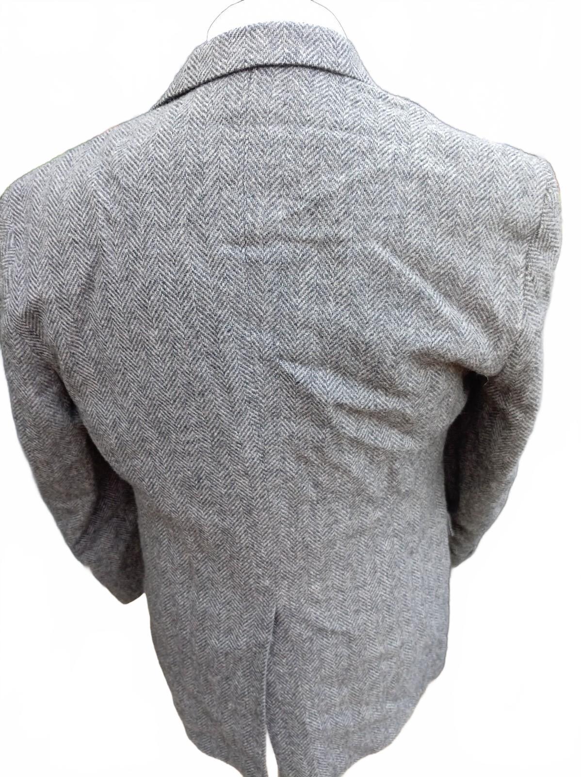Vintage 80s Made in USA 100% Pure Wool Tweed Blazer Grey Herringbone UK 42R