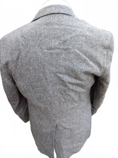 Vintage 80s Made in USA 100% Pure Wool Tweed Blazer Grey Herringbone UK 42R