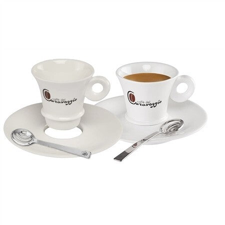 Caffè del Caravaggio Espresso Cup and Saucer Set with Steel Coffee Spoon