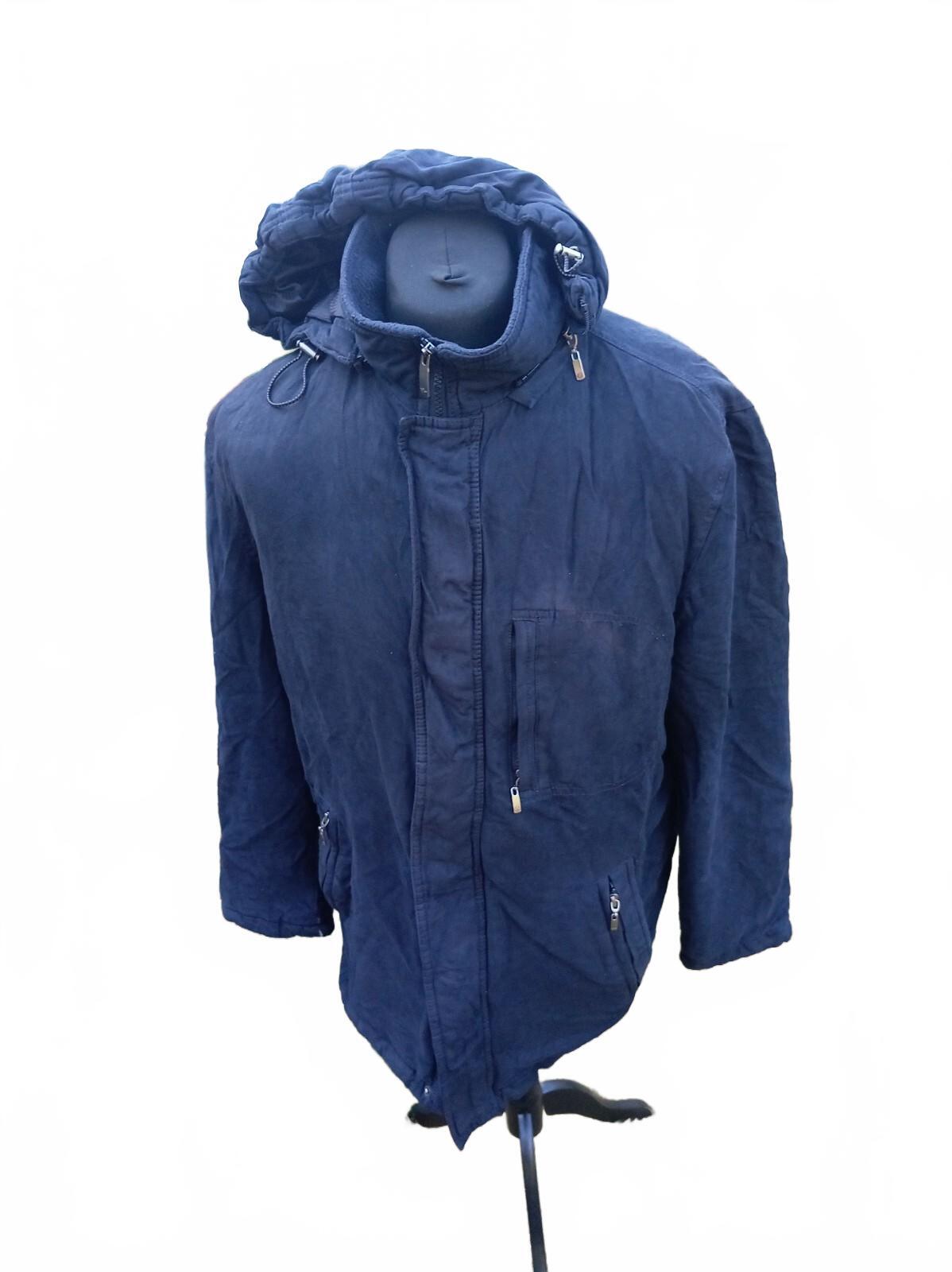 Vintage Dockers Mens Large Heavy Winter Parka Coat Navy Blue Hooded Padded 44