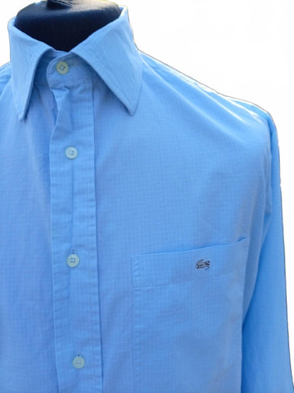 Vintage Lacoste Shirt – Size 42 – Regular Fit – Light Blue Grid – 2003 Grey Croc