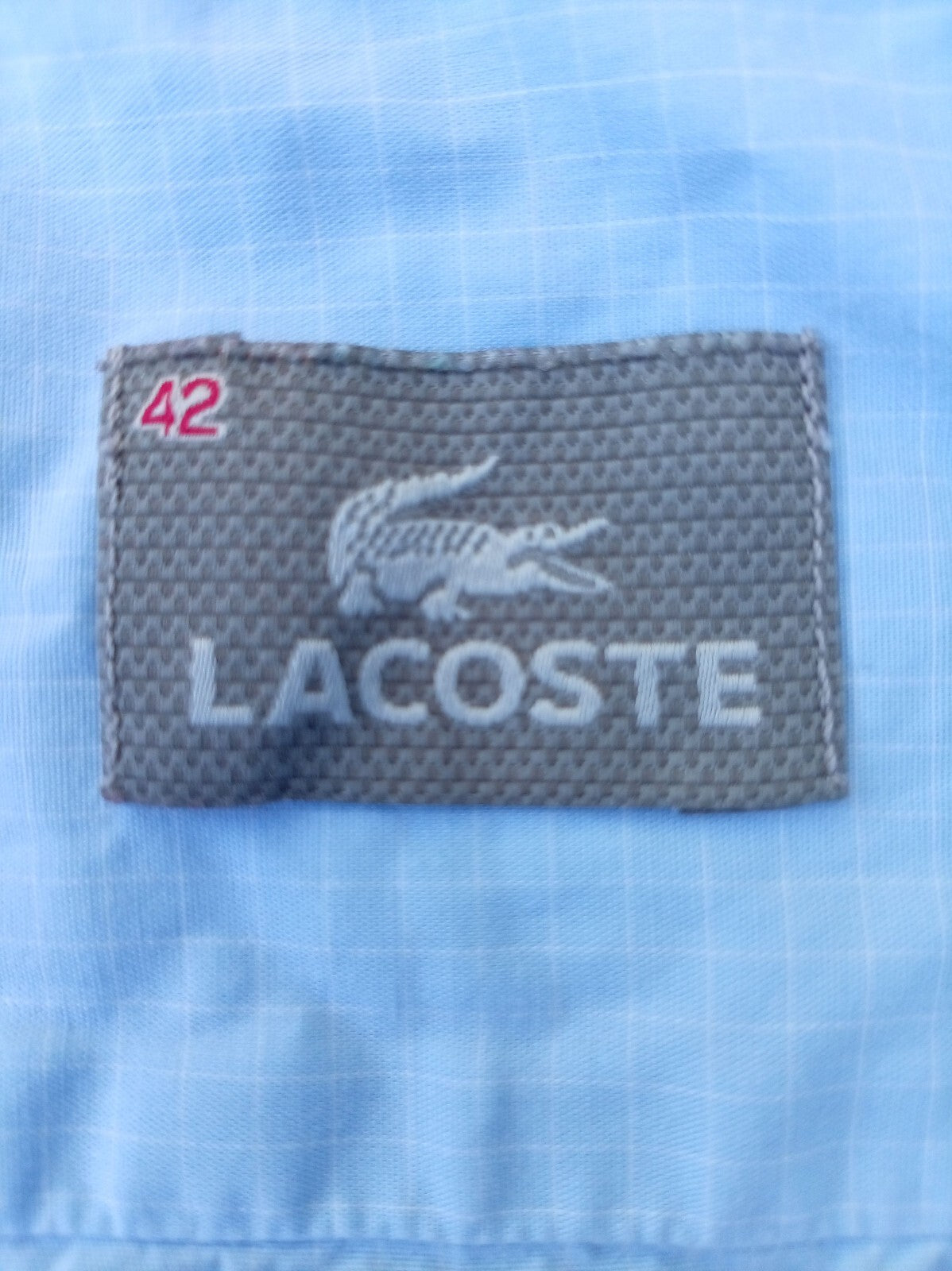 Vintage Lacoste Shirt – Size 42 – Regular Fit – Light Blue Grid – 2003 Grey Croc