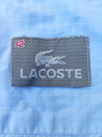 Vintage Lacoste Shirt – Size 42 – Regular Fit – Light Blue Grid – 2003 Grey Croc