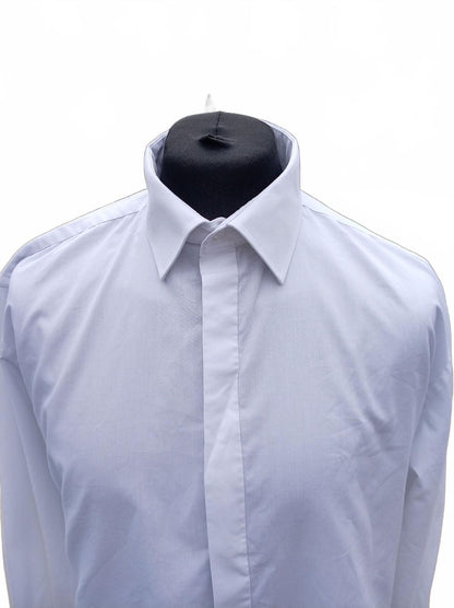 Moss Esq Regular Fit Dress Shirt 17.5 Neck 23 P2P Plain White French Cuff Formal