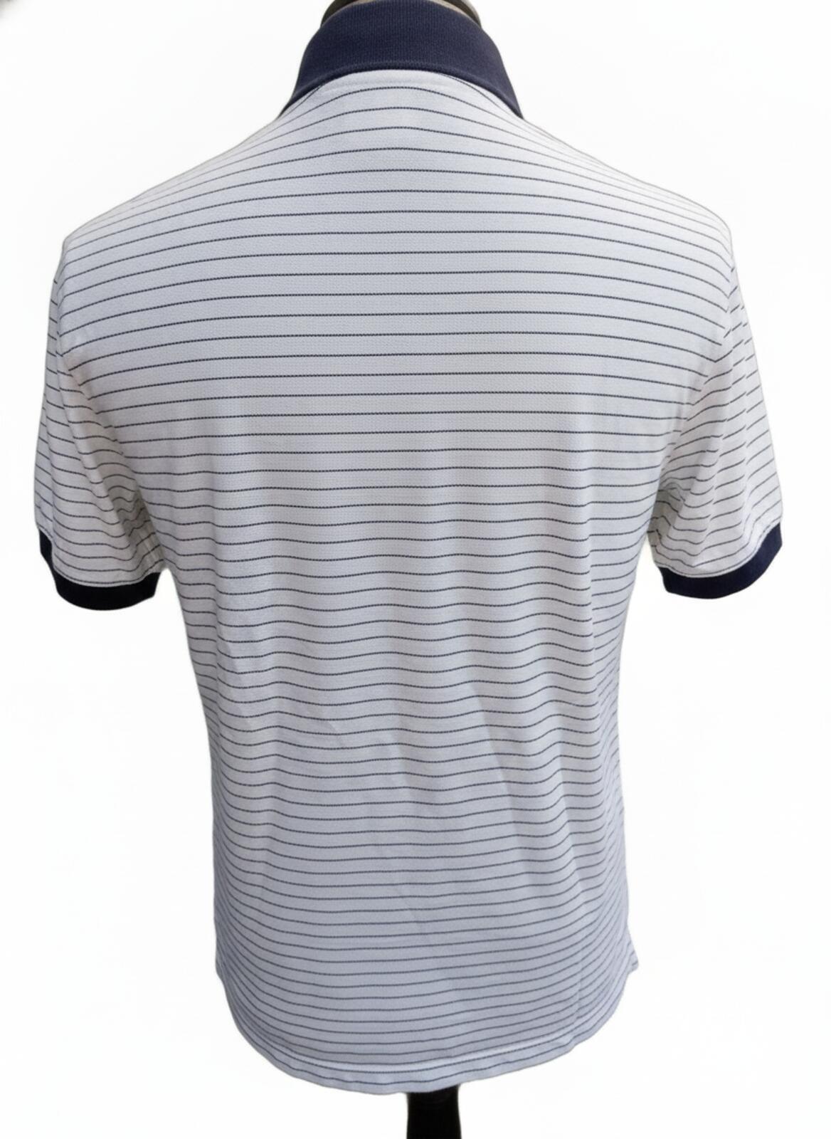 Lacoste Classic Striped Polo Shirt in White and Navy - Size 6 XL