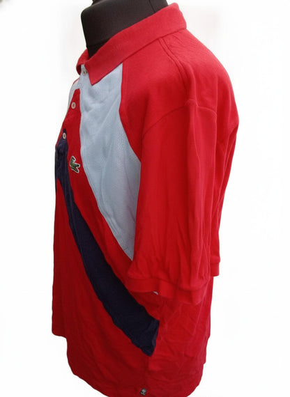 Lacoste Men's Red, Light Blue and Navy Chevron Polo Shirt - Size 8 XXXL