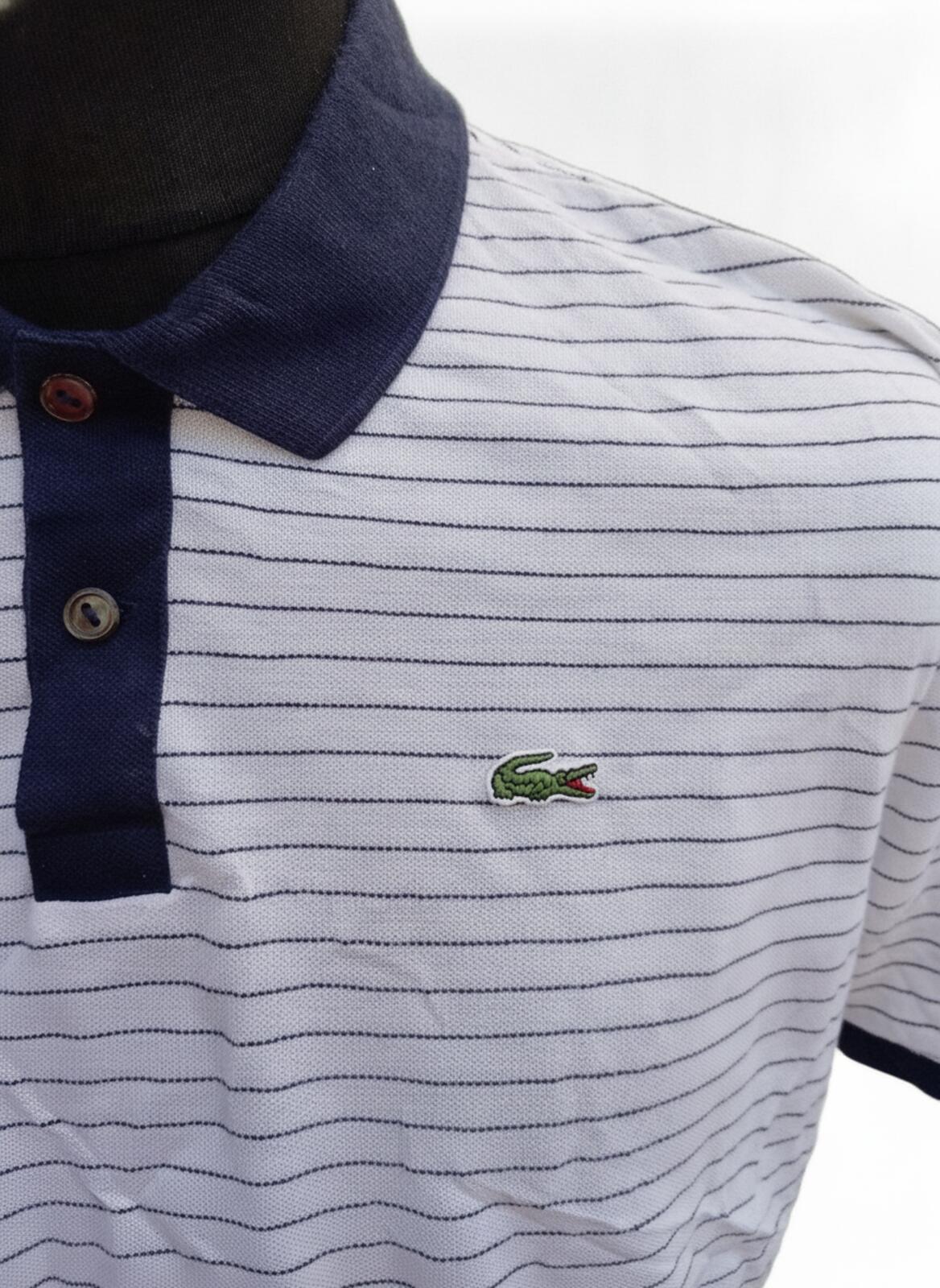 Lacoste Classic Striped Polo Shirt in White and Navy - Size 6 XL