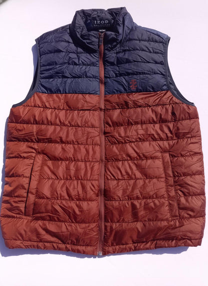Men's Large Two-Tone Puffer Gilet Bodywarmer Navy Blue & Rust Brown Jacket