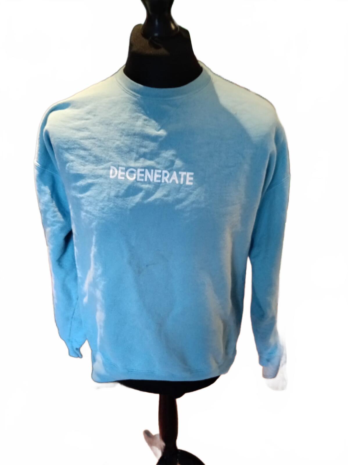 Champion 'DEGENERATE' Teal Sweatshirt | Rare Custom Print | Men's Large