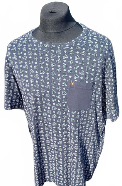 Men's Navy Blue Patterned Farah T-Shirt with Chest Pocket - XL 23" P2P
