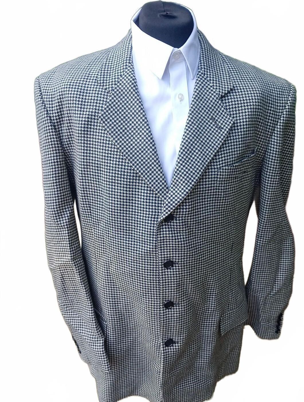 Vintage 1970s Men's Black White Houndstooth Wool Blazer Sport Coat XL 44L USA