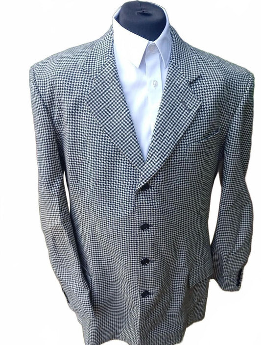 Vintage 1970s Men's Black White Houndstooth Wool Blazer Sport Coat XL 44L USA