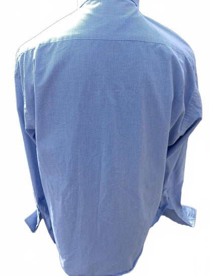 Moss Esq Regular Fit Shirt 17.5 Neck 24 P2P Blue Gingham Cuff-Link Spotless