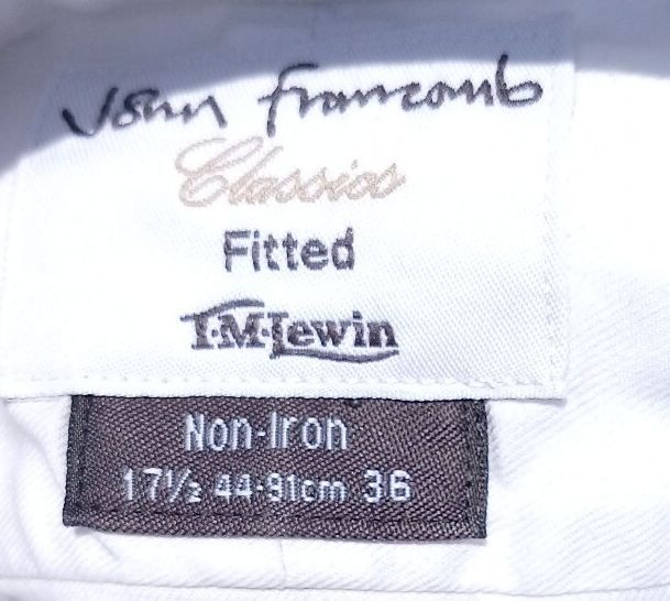 T.M. Lewin White Double‑Cuff Shirt – 17.5" – Fitted – Non‑Iron – Formal