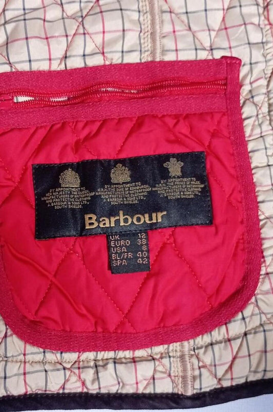 Barbour Women's Quilted Jacket Red UK 12 Tattersall Check Lining