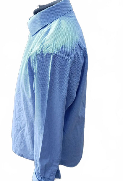 Moss Esq Regular Fit Shirt 17.5 Neck 24 P2P Blue Gingham Cuff-Link Spotless