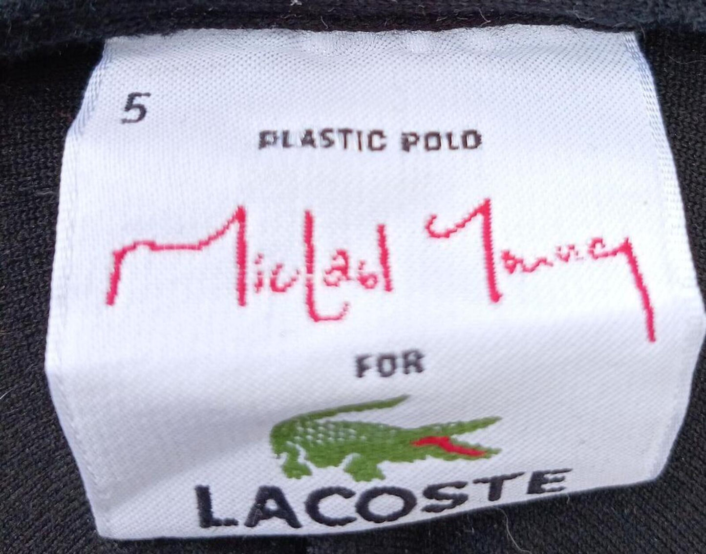 RARE Lacoste Michael Young Plastic Polo Shirt Large Size 5 Black 3D Textured