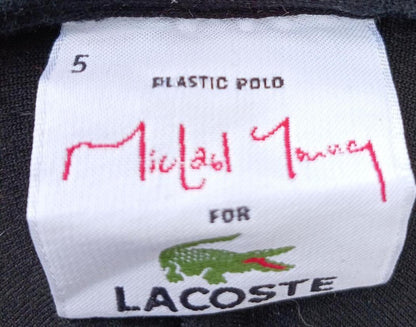 RARE Lacoste Michael Young Plastic Polo Shirt Large Size 5 Black 3D Textured